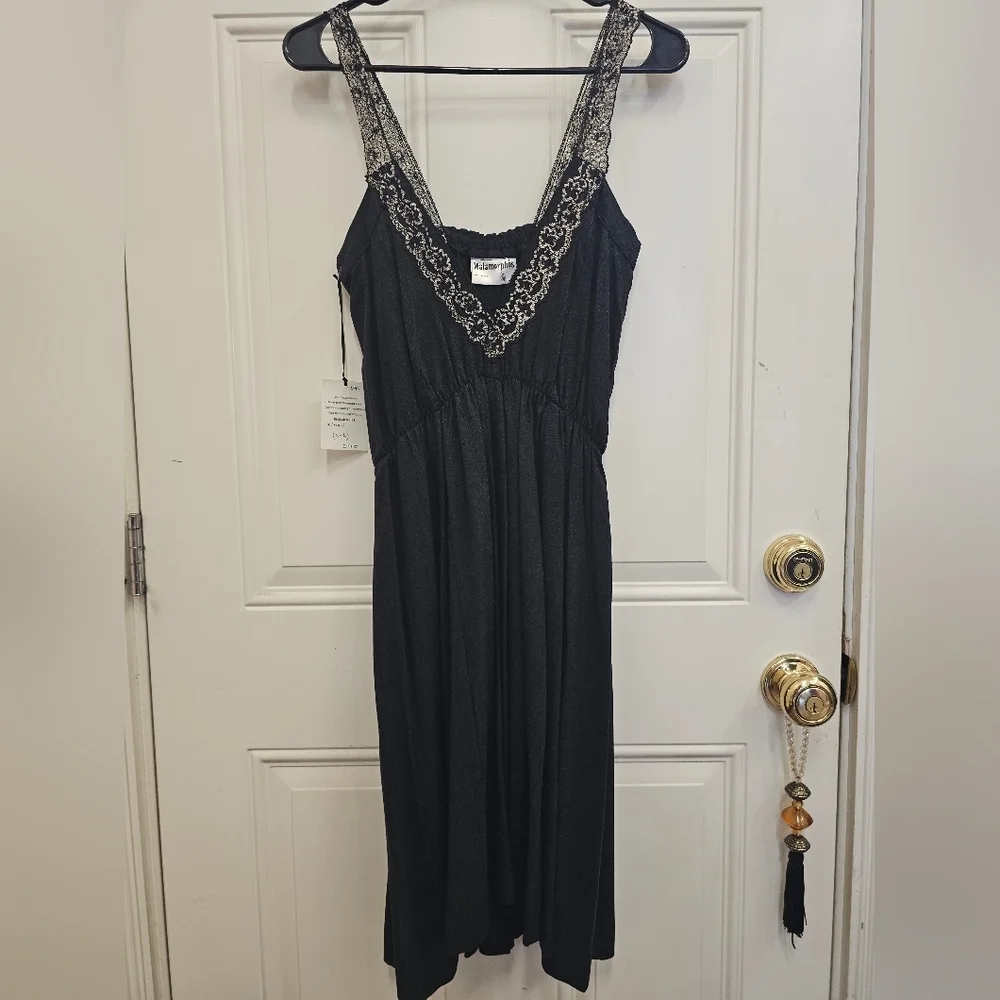 USA, handmade, black, dress recycled, lace, relax, casual, travel, office